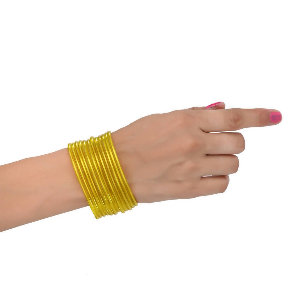 Afast Shining Yellow Glass Wedding, Party, Daily Use Bangle Set, Set Of 12 - Grab2buy