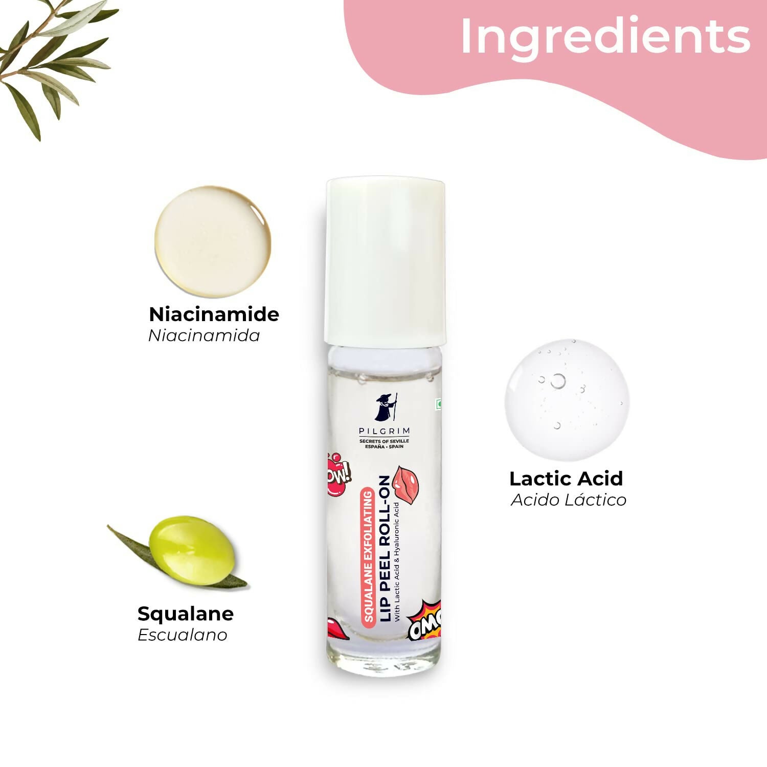 Pilgrim Spanish Lip Peel Roll-on with Lactic Acid & Hyaluronic Acid For Soft & Glossy Lips, Hydrating Dry & Flaky Lips - Grab2buy