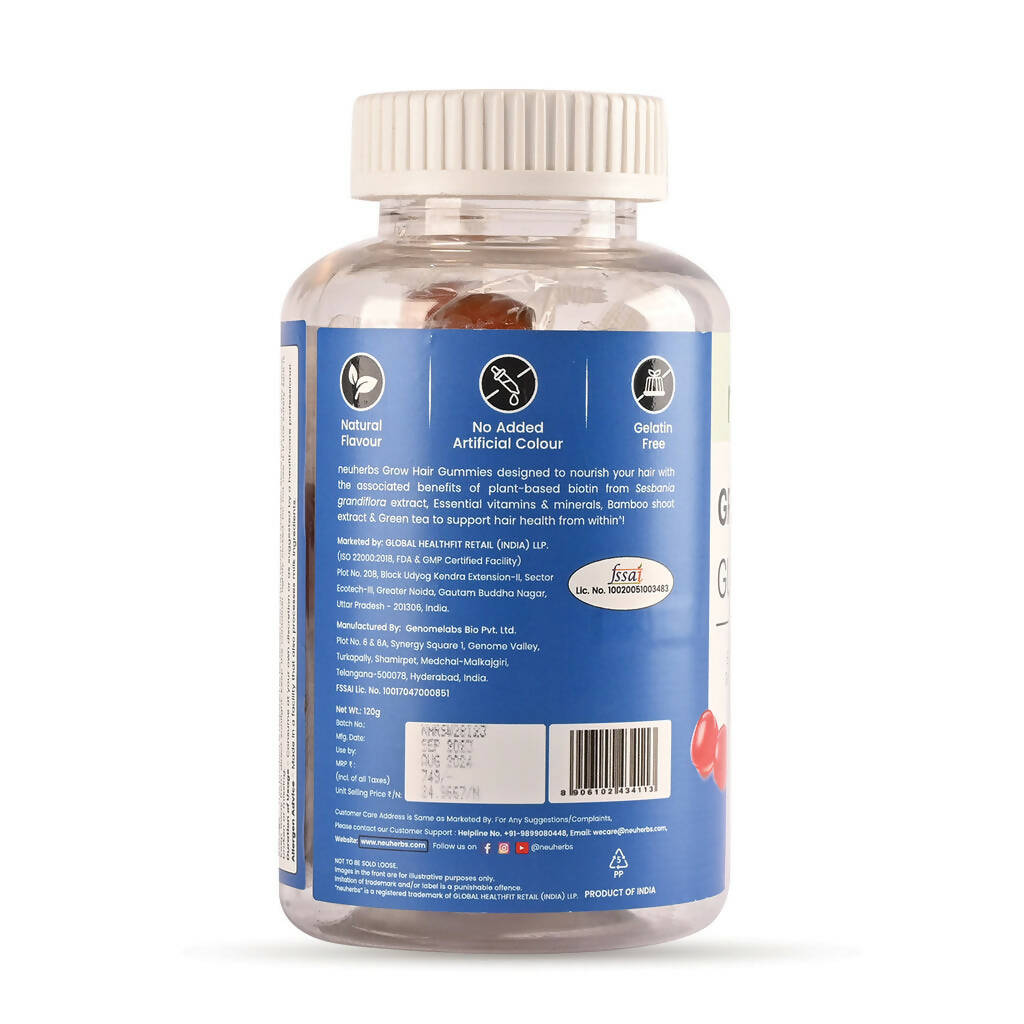Neuherbs Grow Hair Gummies (No Added Sugar) - Strawberry Flavor - Grab2buy