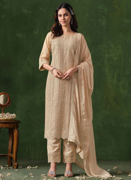 Vegaa Fashion Cream Rangoli Silk Sequence Salwar Suit Grab2Buy Vegaa Fashion Grab2Buy