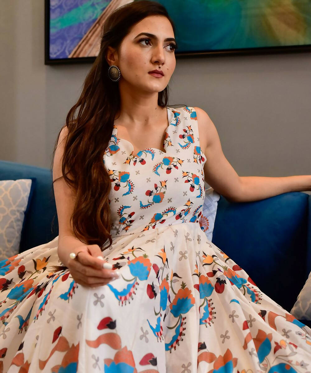 Casual Designer Offwhite Cotton Silk Gown - Anbazaar - Grab2buy