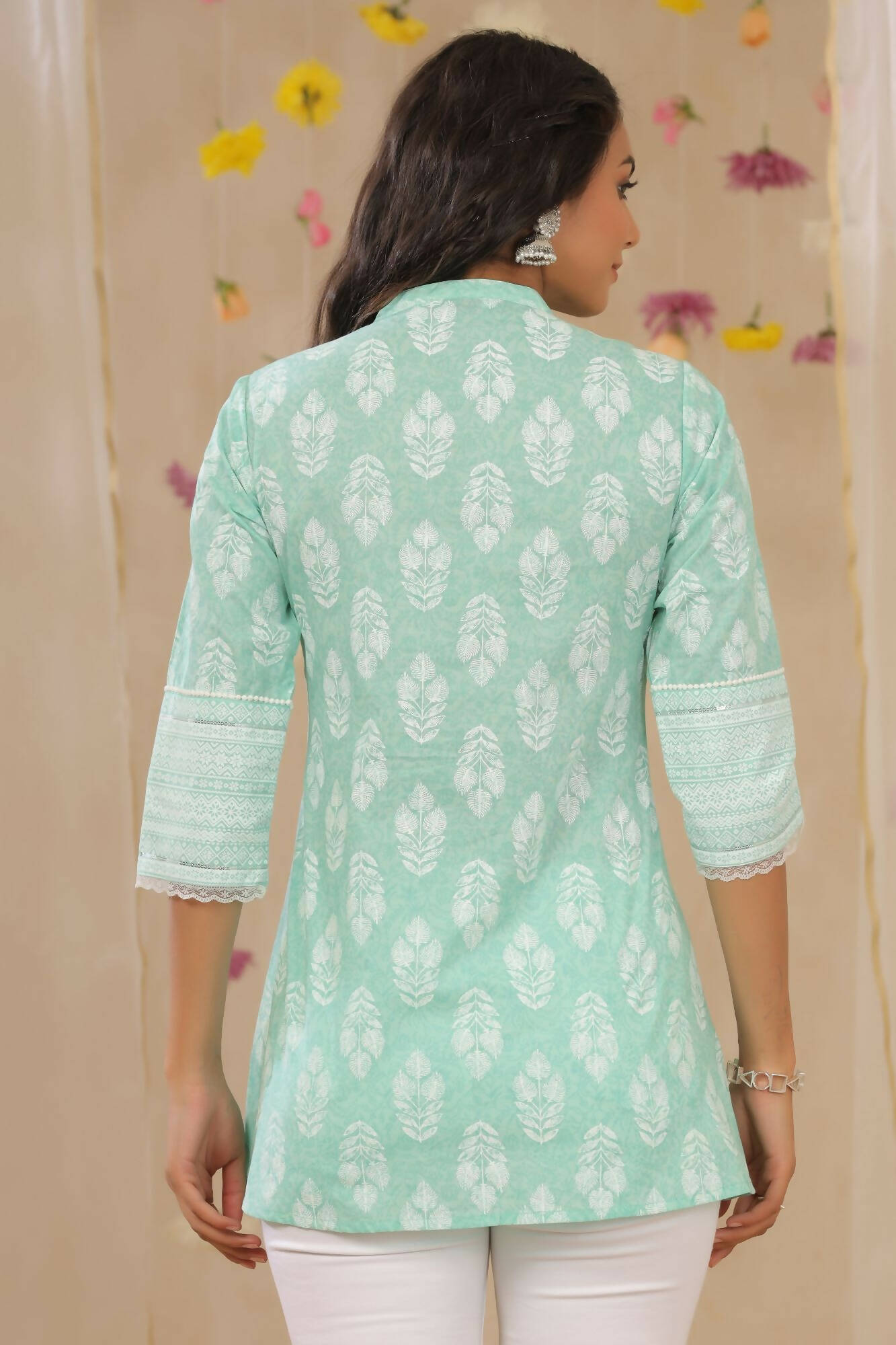 Juniper Women Mint Cambric Printed A-Line Tunic - Grab2buy