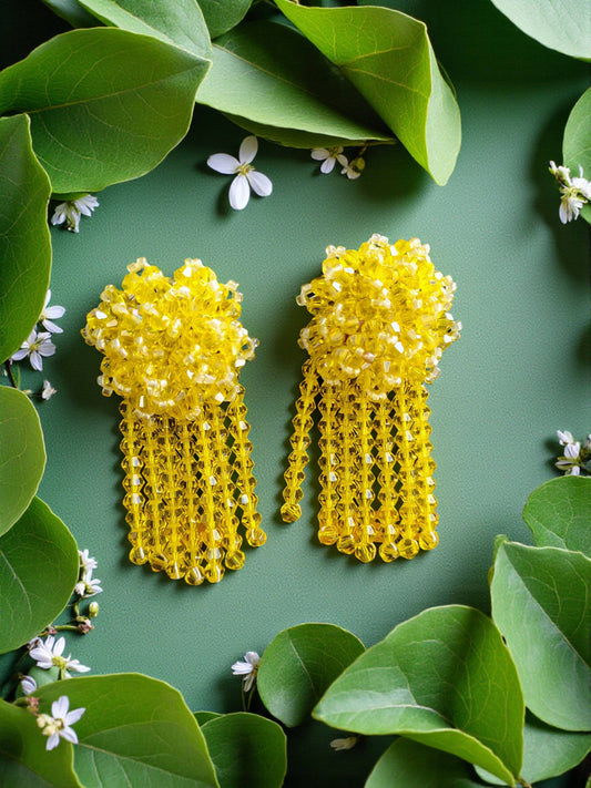 Inhanns Handmade Crystal Water Fall Earrings - Short - Lemon Yellow Small