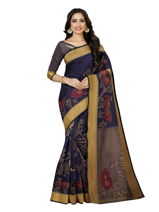 Mimosa Women's Kanchipuram Art Silk Navy Blue Saree