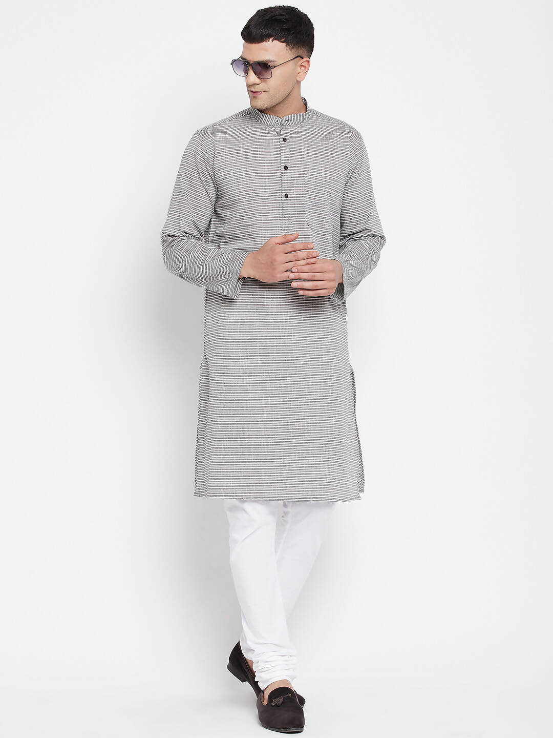 Even Apparels White Pure Cotton Men's Long Kurta With Band Collar - Grab2buy
