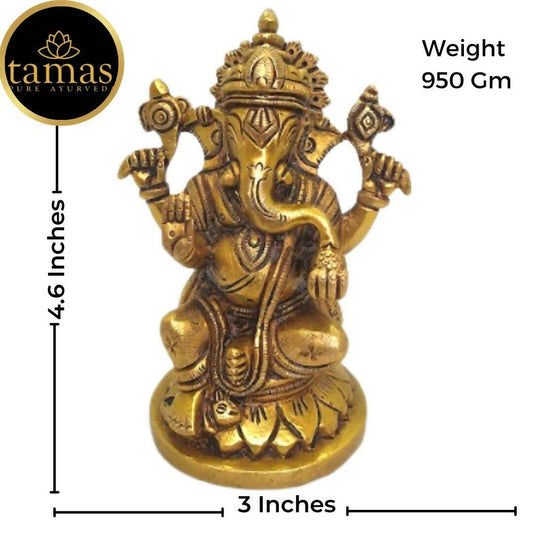 Tamas Brass Ganesh Lakshmi Statue | Golden Finish | Diwali Decor