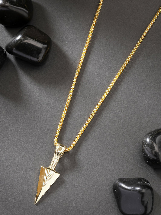NVR Men's Gold-Polished Arrow-Shaped Pendant With Chain