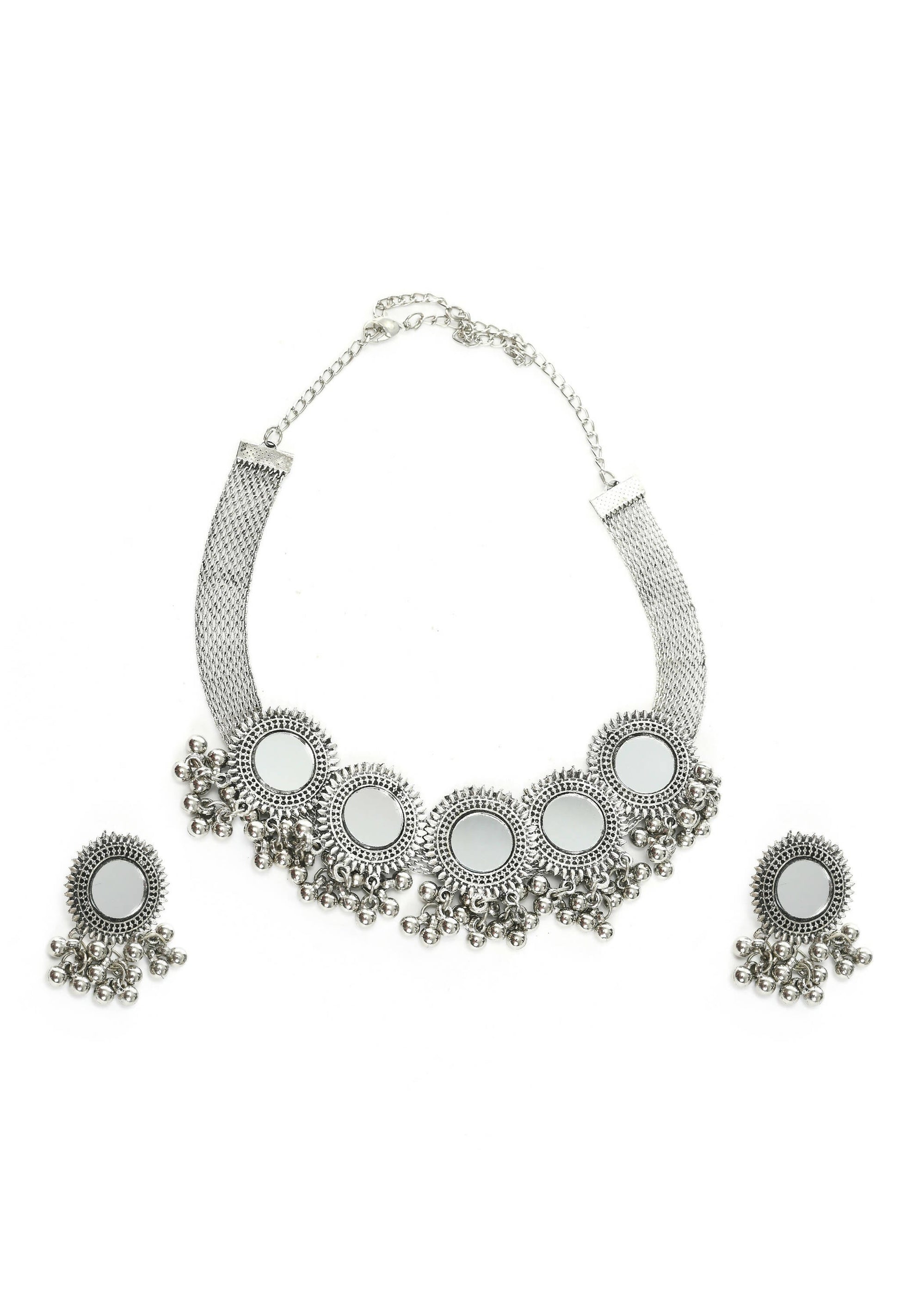 Mominos Fashion Johar Kamal Silver-Plated Brass Finish Mirror Work Women Choker - Grab2buy