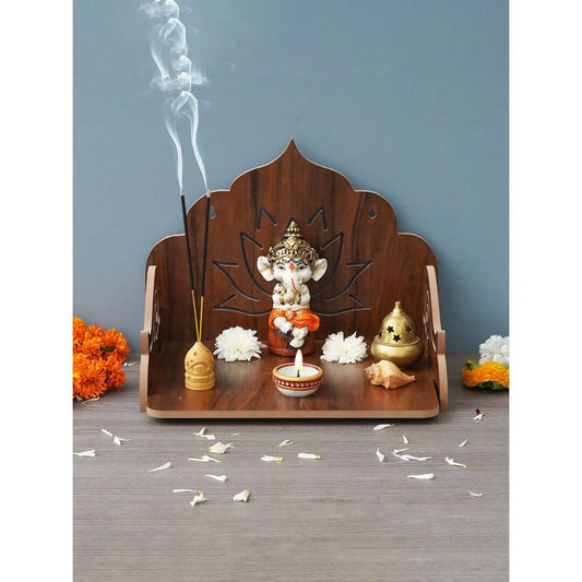 Grab2Buy Brown Lotus Designer Wooden Pooja Temple