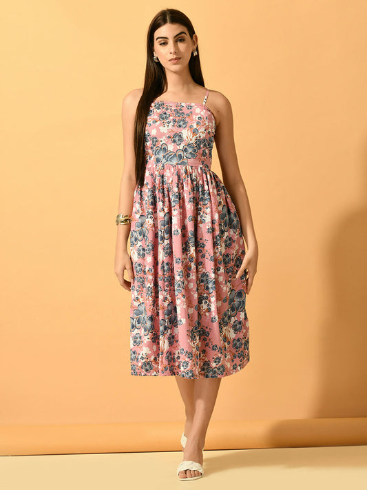 Myshka Women's Pink Fit and Flare Party Dress