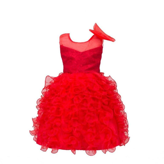 Asmaani Baby Girl's Red Color Satin Knee Length Frock (AS-dress_22092 ) - Grab2buy