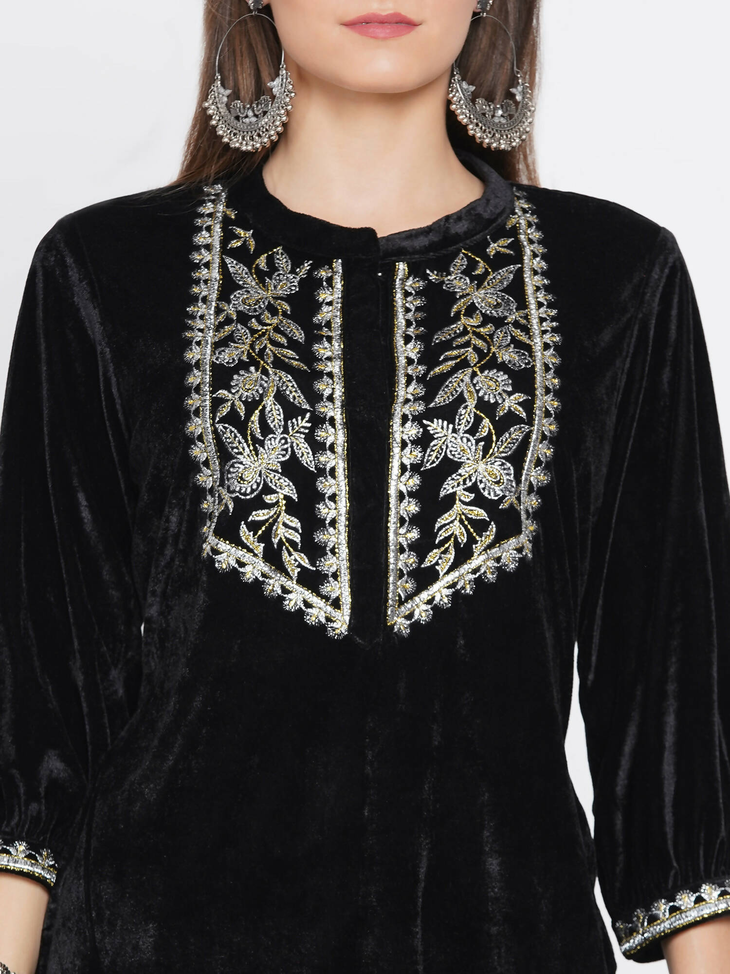 Women Republic Black Velvet Embroidered Kurta With Pants - Grab2buy