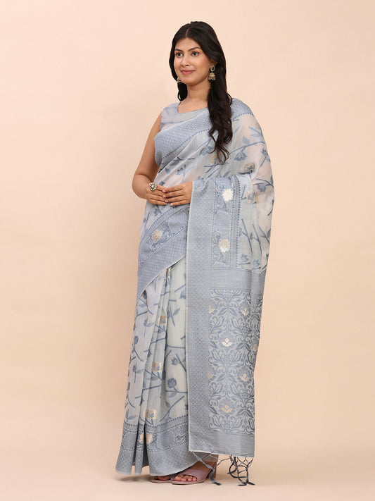 Shree Shyam Fashion Linen Cotton Grey Saree