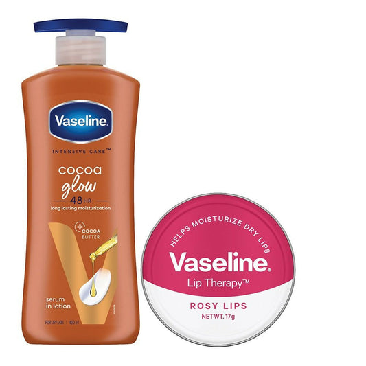 Vaseline Cocoa Glow Lotion With Rosy Lip Tin For Glowing Skin & Sheer Pink Tint Grab2Buy Vaseline Grab2Buy