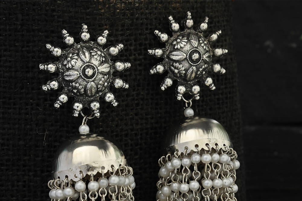 Mominos Fashion Johar Kamal Silver-Plated Earrings With Pearls Jhumkas - Grab2buy