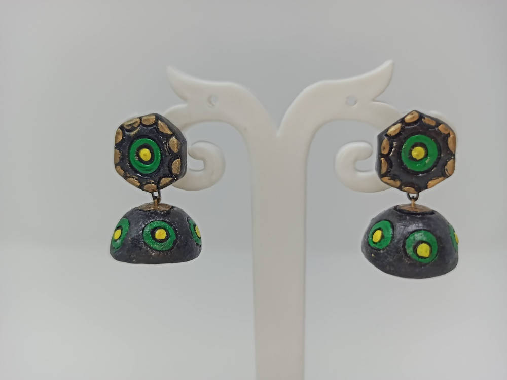 Terracotta Small Jhumkas With Studs-Black