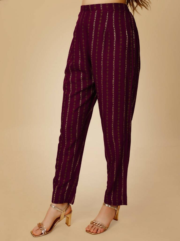 Aastha Fashion Women's Wine Viscose Rayon Embroidered Kurta Pant Set - Grab2buy
