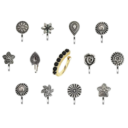 Thanu's Craft Oxidised Nose Pin Ring Studs Black Metal Germam silver Nosepin for Women