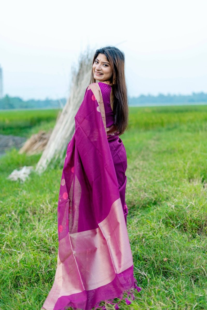 Aastha Fashion Magenta Woven Cotton Silk Saree with Blouse - Grab2buy