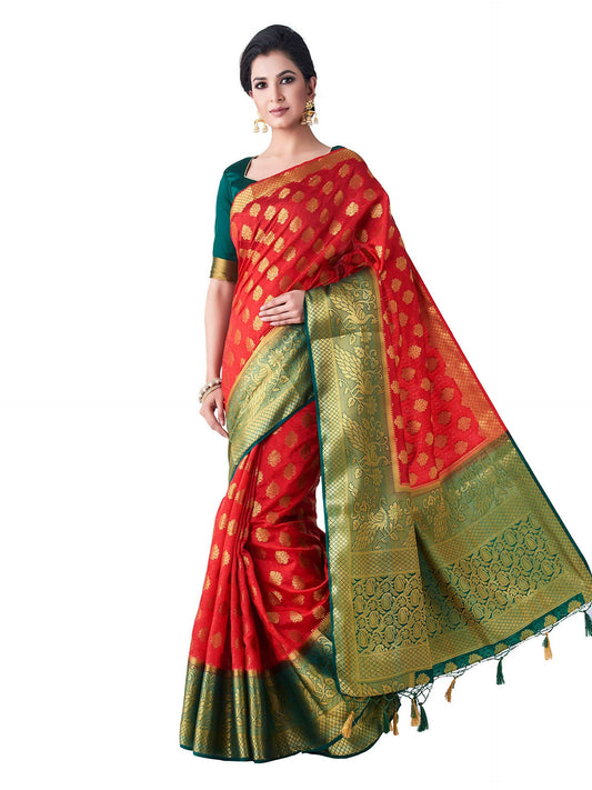 Mimosa Women's Red Kanchipuram Art Silk Saree