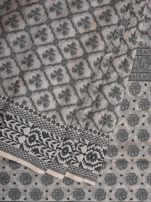 White Cut Work Cotton Handloom Grab2Buy with All Over Jamdani Style Design - Global Threads