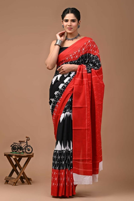 Exclusive Collection Black Red White Beautiful Mulmul Cotton Grab2Buy