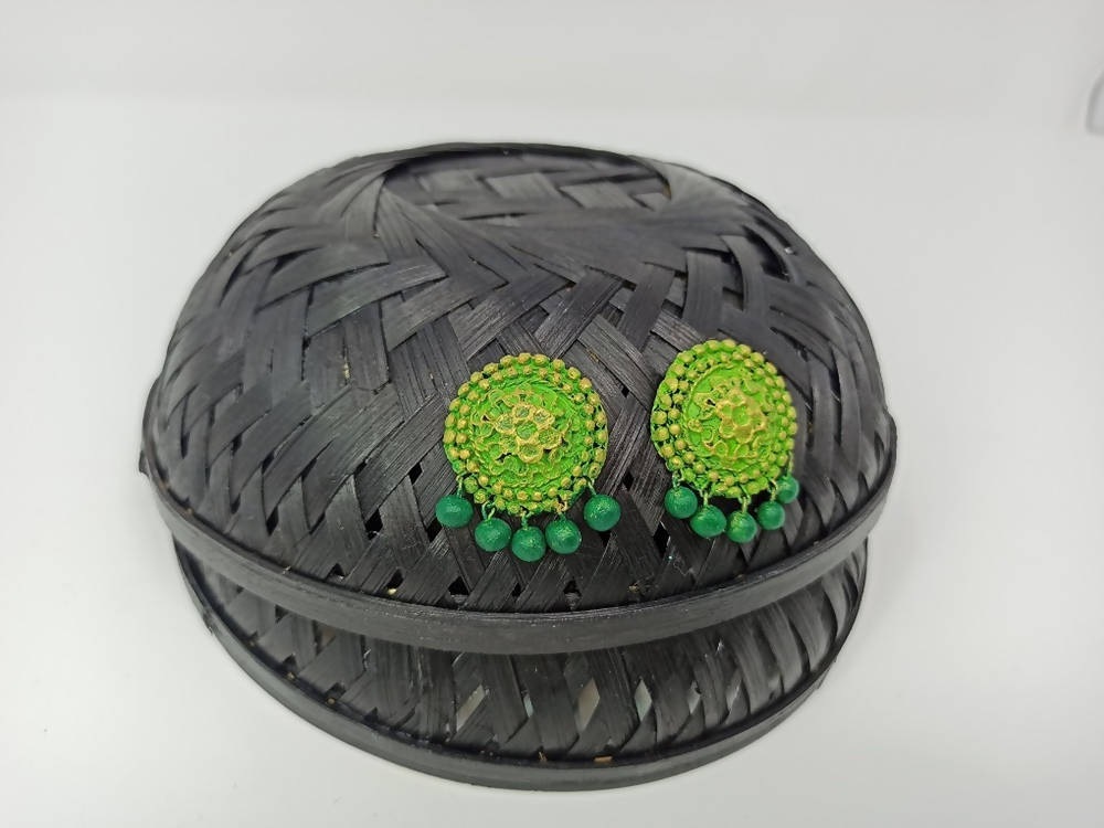 Terracotta Boho Style Studs With Dangles-Green