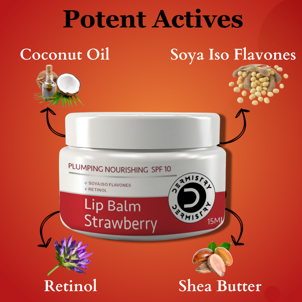 Dermistry Strawberry Lip Care Tint Balm Plumping Nourishing Retinol SPF 10 for Glossy Lips - Grab2buy