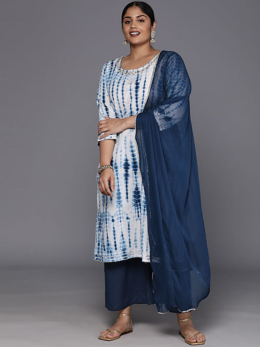 Sztori Women Leheriya Printed Pure Cotton Straight Kurta & Palazzos With Dupatta