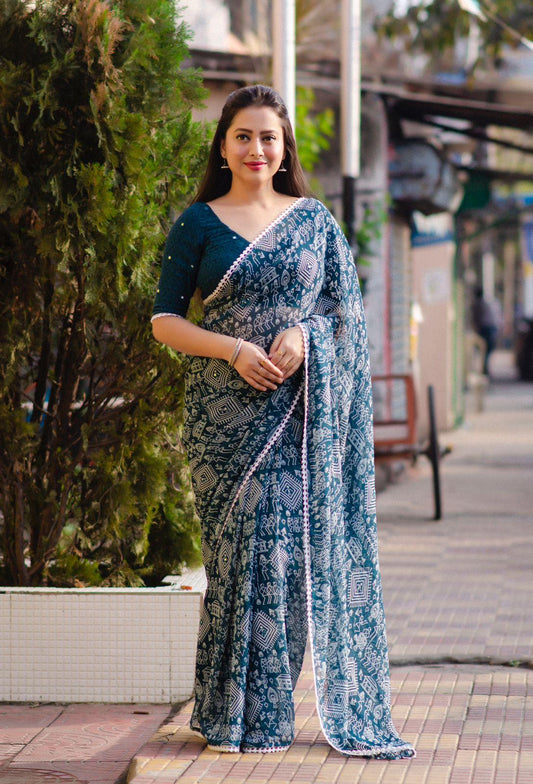 Rama Poly Georgette Ethnic Motifs Saree with Unstitched Blouse - A2M