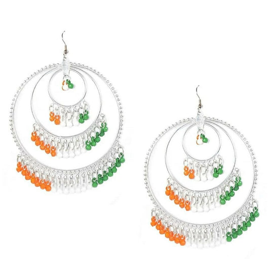 Mominos Fashion Traditional Silver-Plated Indian Tricolor Earrings - Grab2buy