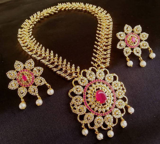 AD Ruby Bridal Traditional Necklace Set Grab2Buy Mokshi Collections Grab2Buy