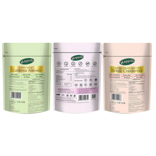 Happilo Premium Dry Fruits Combo (Californian Almonds, Prunes, Cranberries) - Grab2buy