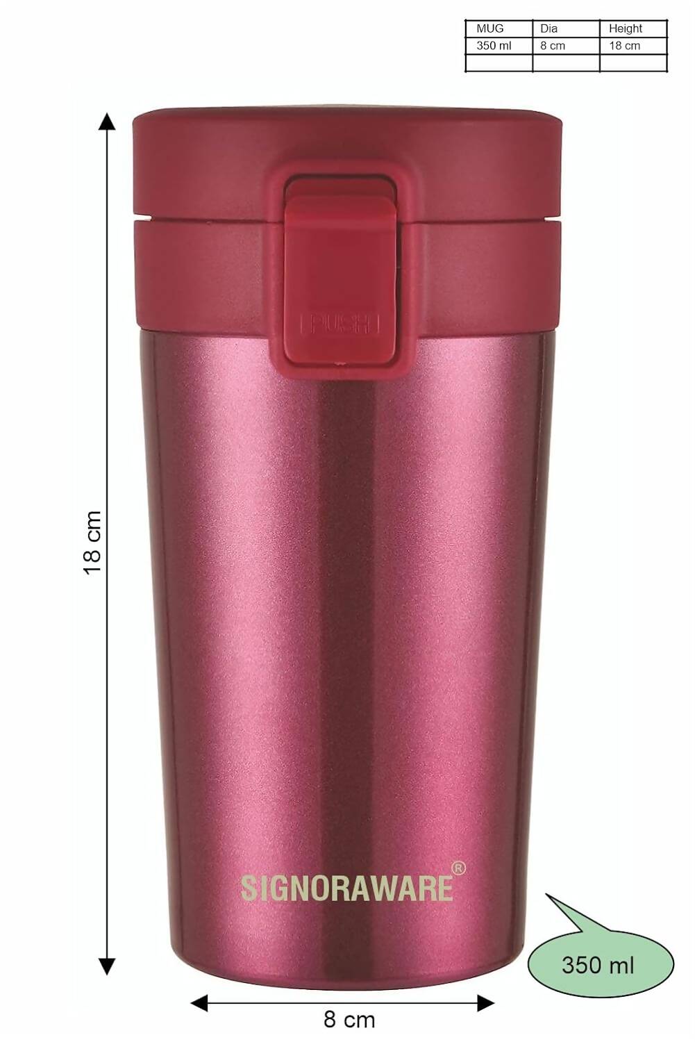 Signoraware Hot Pour Coffeemate Insulated Mug Tumbler - 350 ml (Red) - Grab2buy