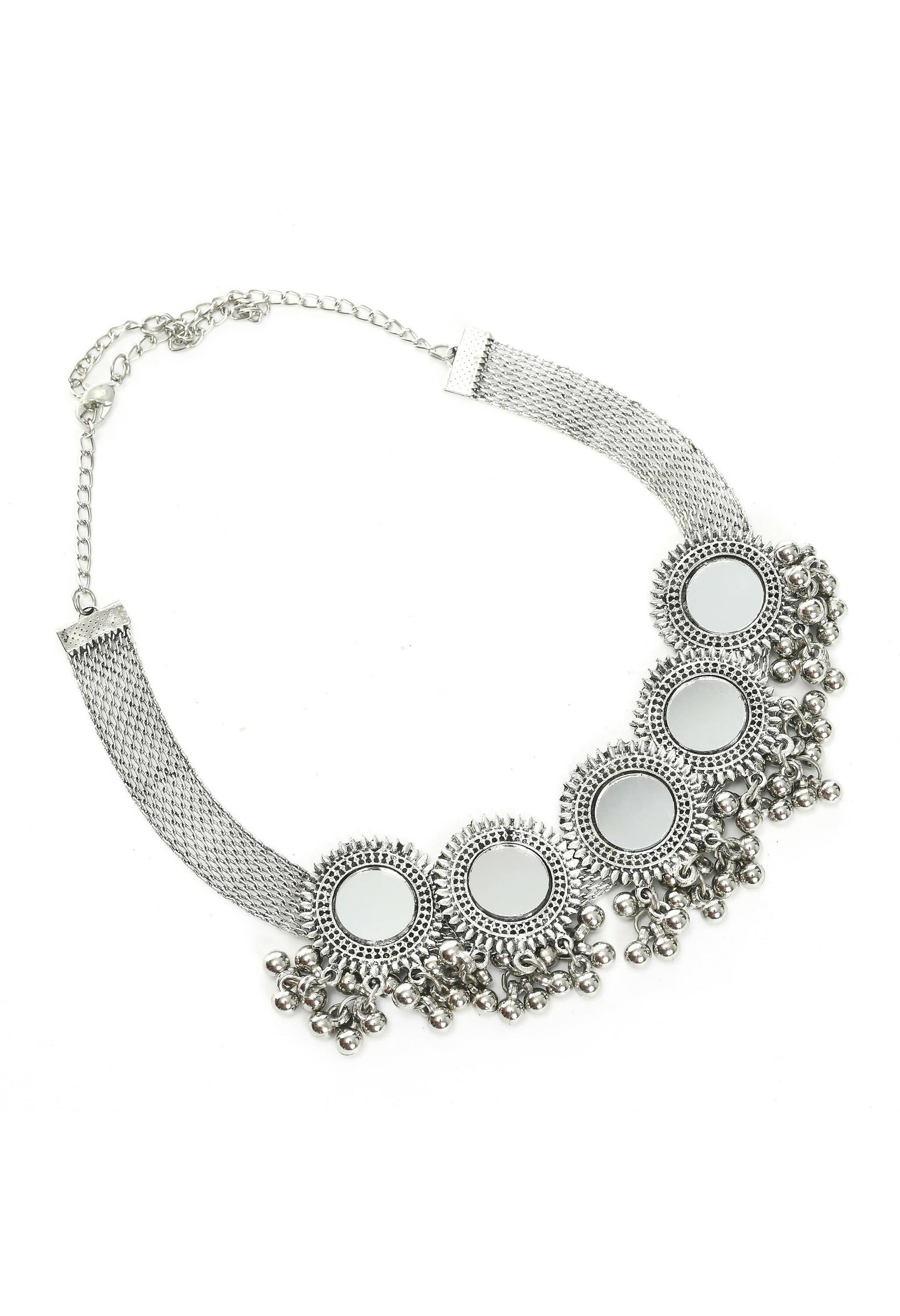 Mominos Fashion Johar Kamal Silver-Plated Brass Finish Mirror Work Women Choker - Grab2buy
