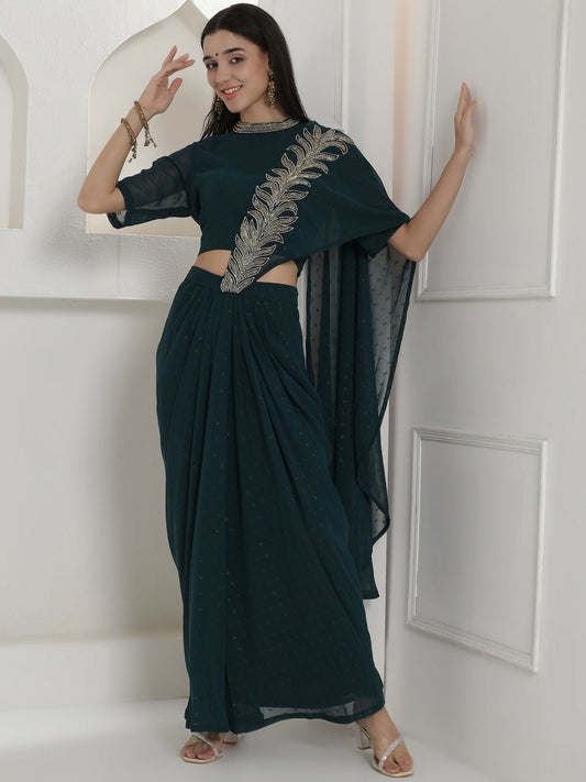 Joban Fashion Green Georgette Drape Skirt Set