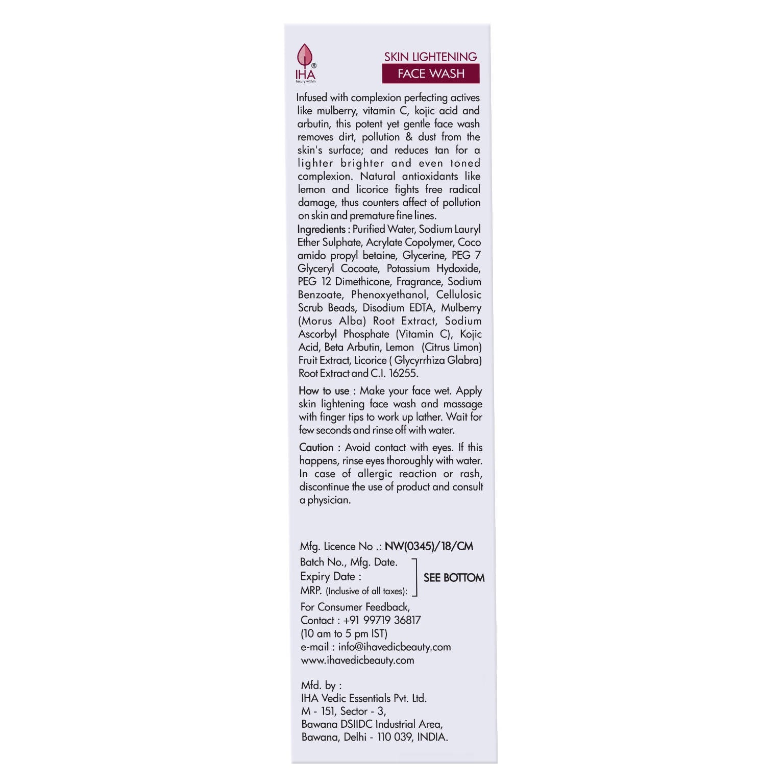 Iha Skin Lightening Face Wash with Mulberry & Licorice - Grab2buy