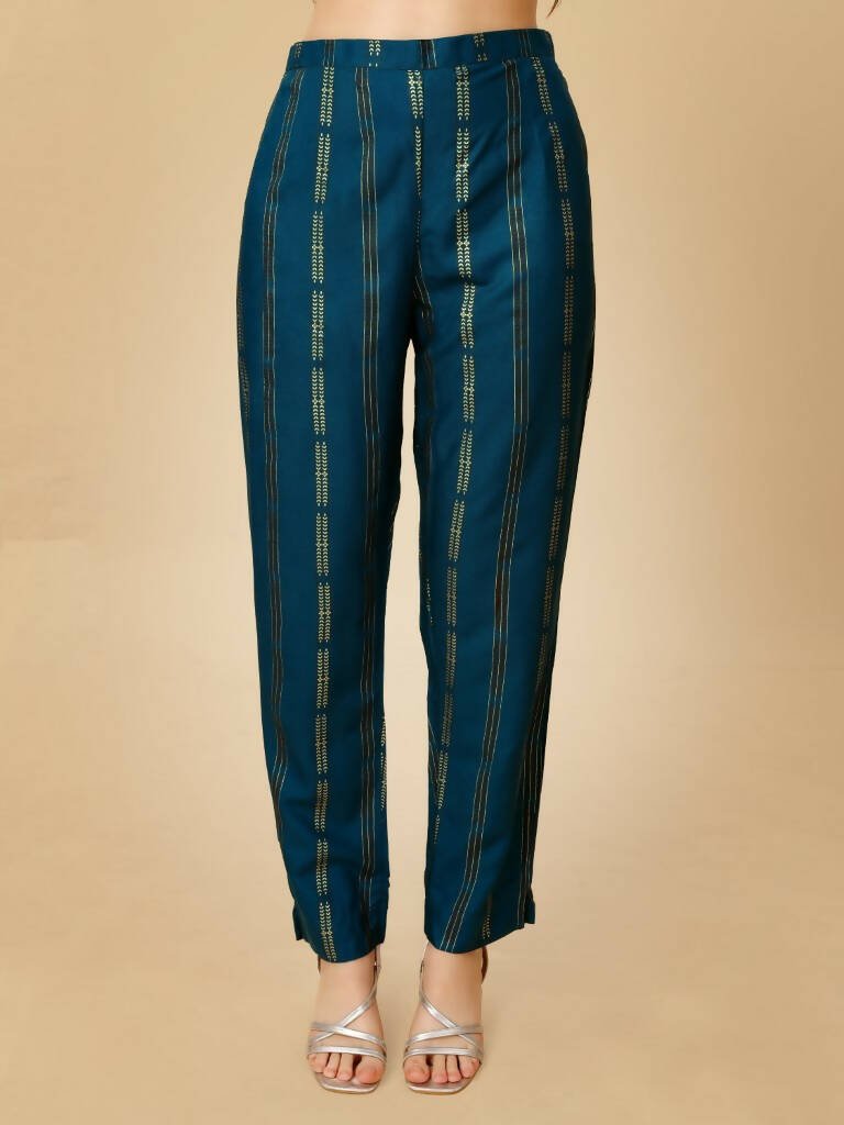 Aastha Fashion Women's Navy Blue Viscose Rayon Embroidered Kurta Pant Set - Grab2buy