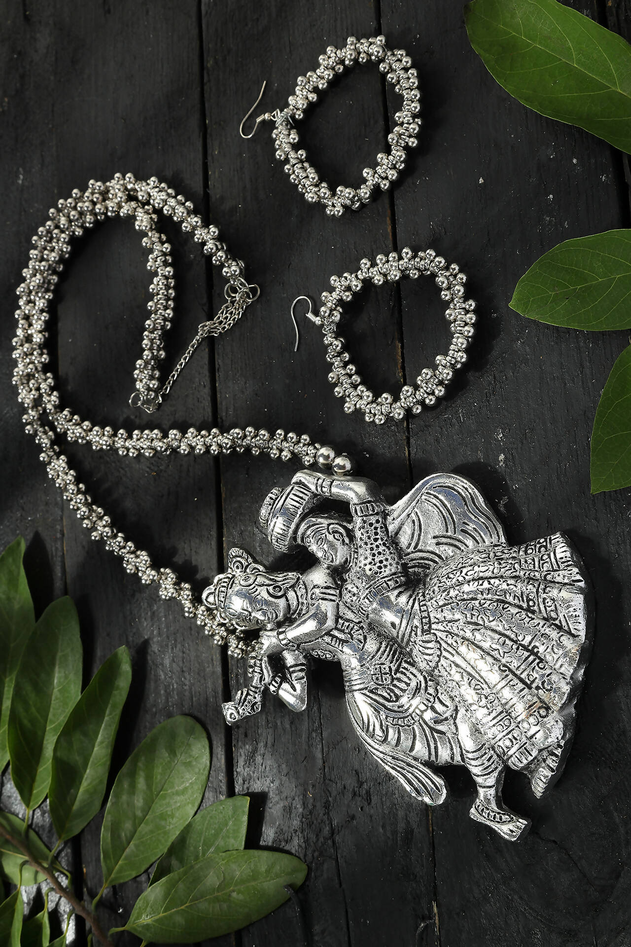 Mominos Fashion Johar Kamal Oxidised Silver-Plated Brass Finish Radha Kishan Long Necklace For Women - Grab2buy