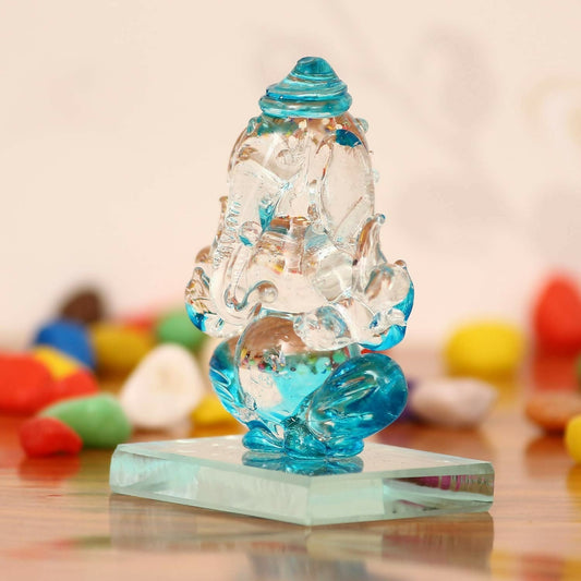 Grab2Buy SkyBlue and Transparent Double Sided Crystal Car Ganesha Showpiece