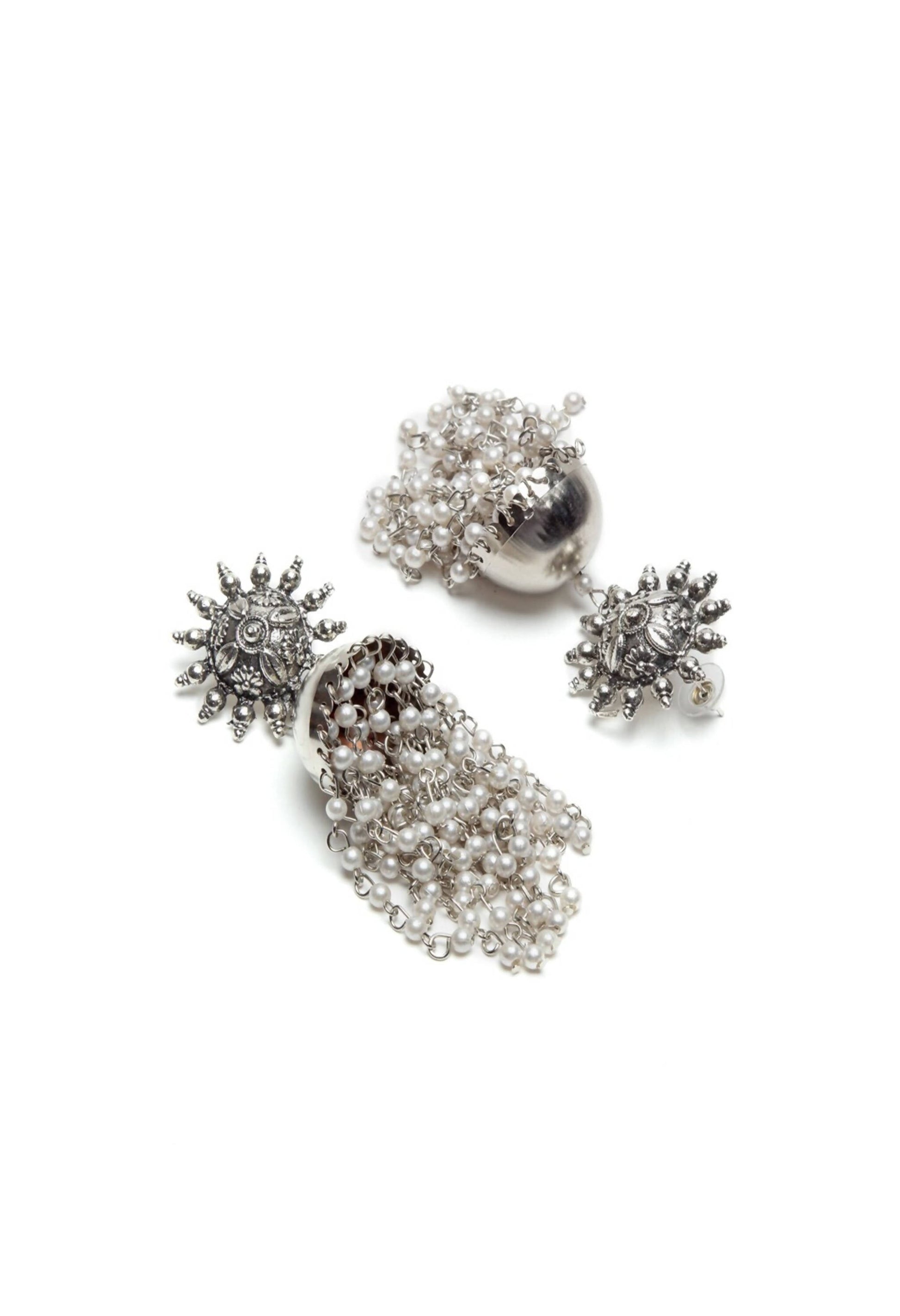 Mominos Fashion Johar Kamal Silver-Plated Earrings With Pearls Jhumkas - Grab2buy
