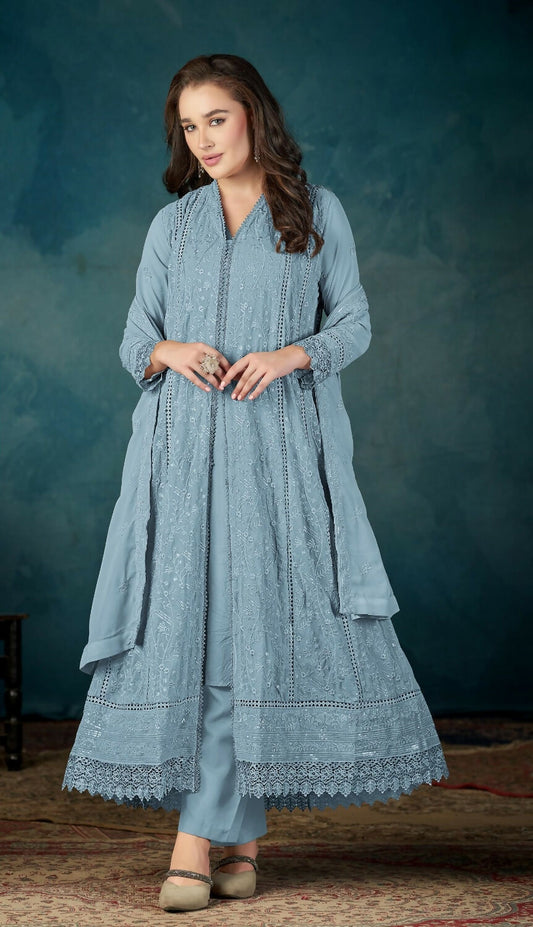 Anaita Sky Blue Heavy Faux Georgette Stitched Suit with Embroidered Sequence Work