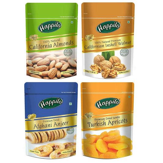 Happilo Premium Californian Almonds, Walnuts Inshell, Afghani Anjeer & Turkish Apricot Combo - Grab2buy
