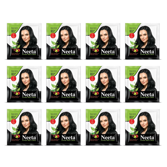 Neeta Hair Color Powder Natural Henna Based Hair Color (Pack of 12) Natural Black