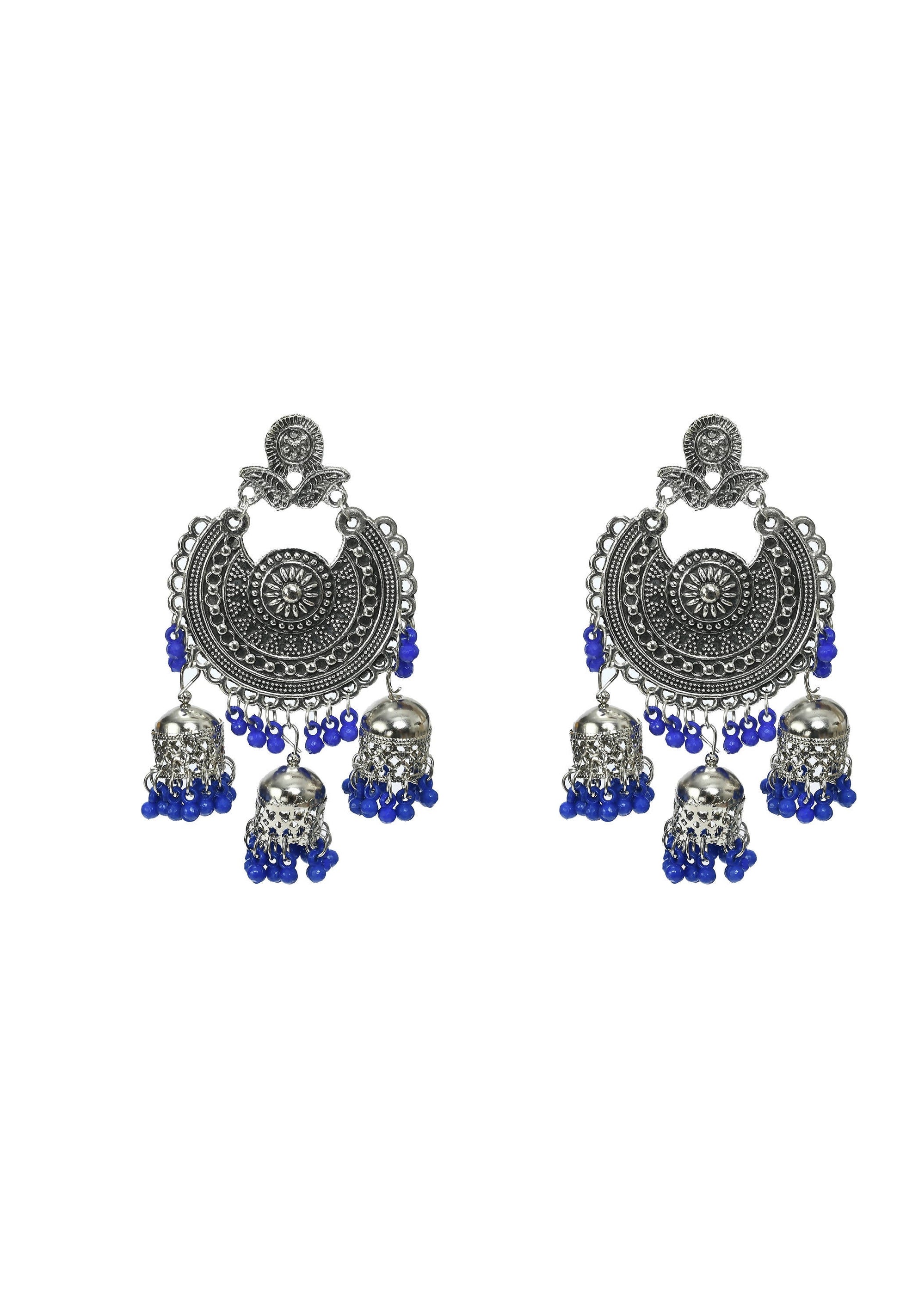 Mominos Fashion Johar Kamal Silver Jhumkas With Maang Tikka Earrings - Grab2buy
