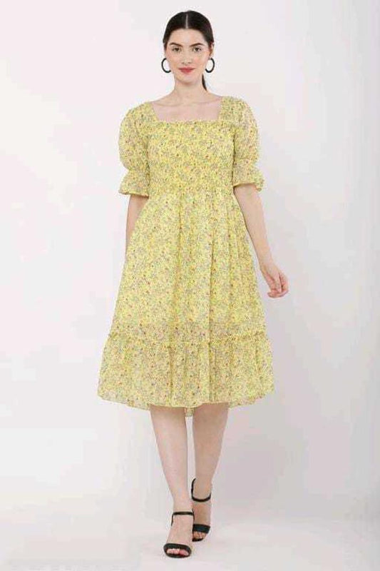 PAVONINE Yellow Color Georgette Fabric Body Kansai Midi For Girls