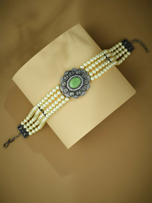 Nuyug Pearl Beaded Jade Stone Choker Necklace | Swadesiicart