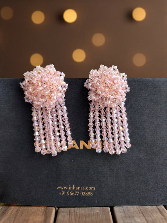 Inhanns Handmade Crystal Water Fall Earrings - Short - Baby Pink Small