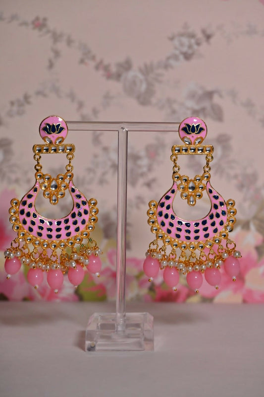 Pink Chandbali Gold-Polished Drop & Dangler Earrings For Women & Girls By House of Ree House of Ree