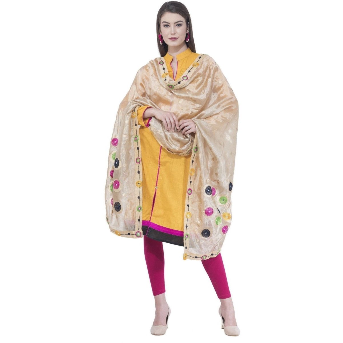 A R SILK Golden Color Fancy Silk Dupattas and Chunnis